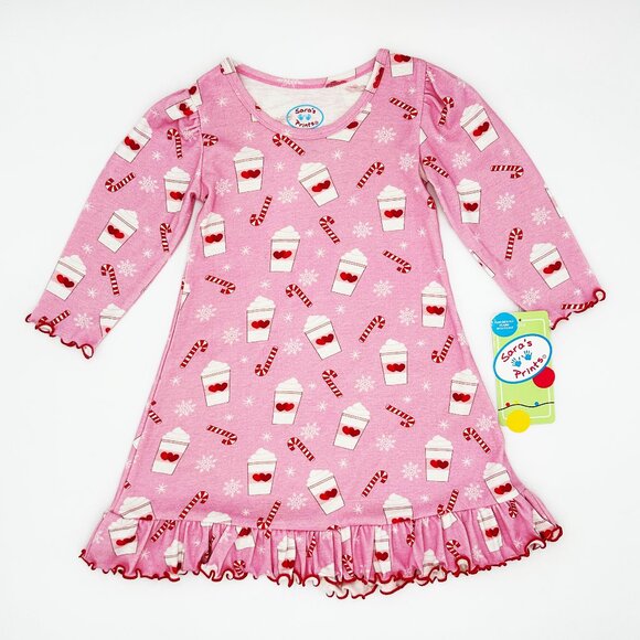 NWT Sara's Prints Toddler Girls Christmas Cocoa Print Nightgown Size 2 - Picture 1 of 6